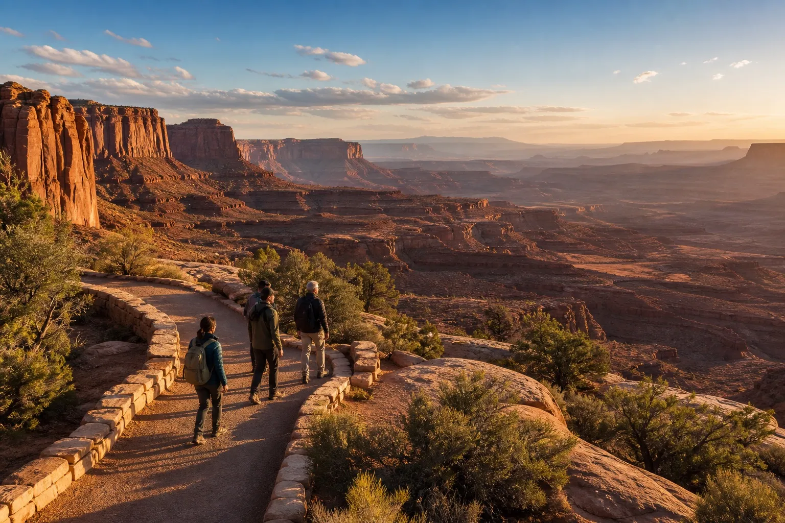 Travellers hiking through a red-rock canyon landscape in the Americas