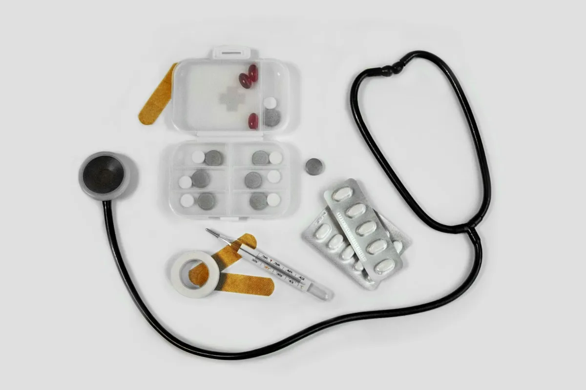 Travel medical kit with medicines and a stethoscope